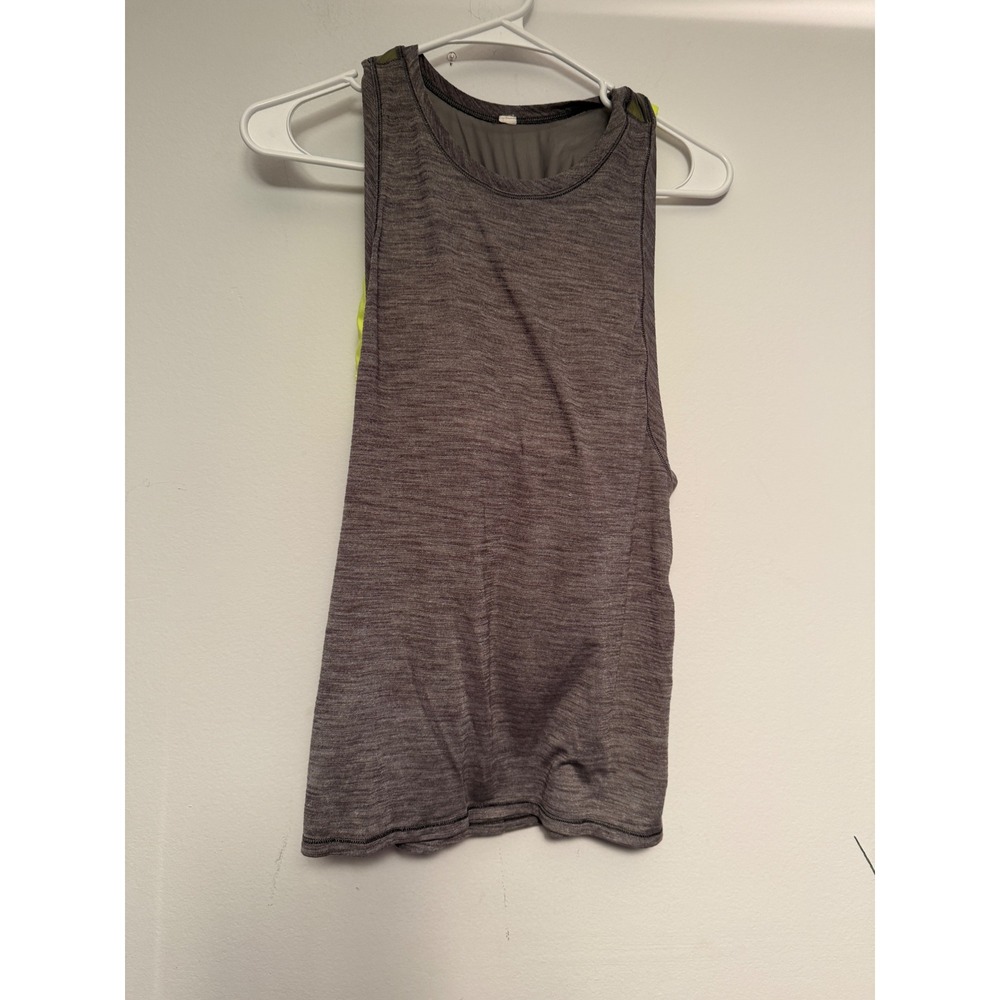 Lululemon Womens Size 6‎ Grey Neon Yellow 2-in-1 Tank Top Built-In Bra Mesh Back